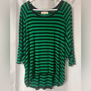 Michael Kors Kelly Green and Black Striped Women's Top. Hem at back longer. XL